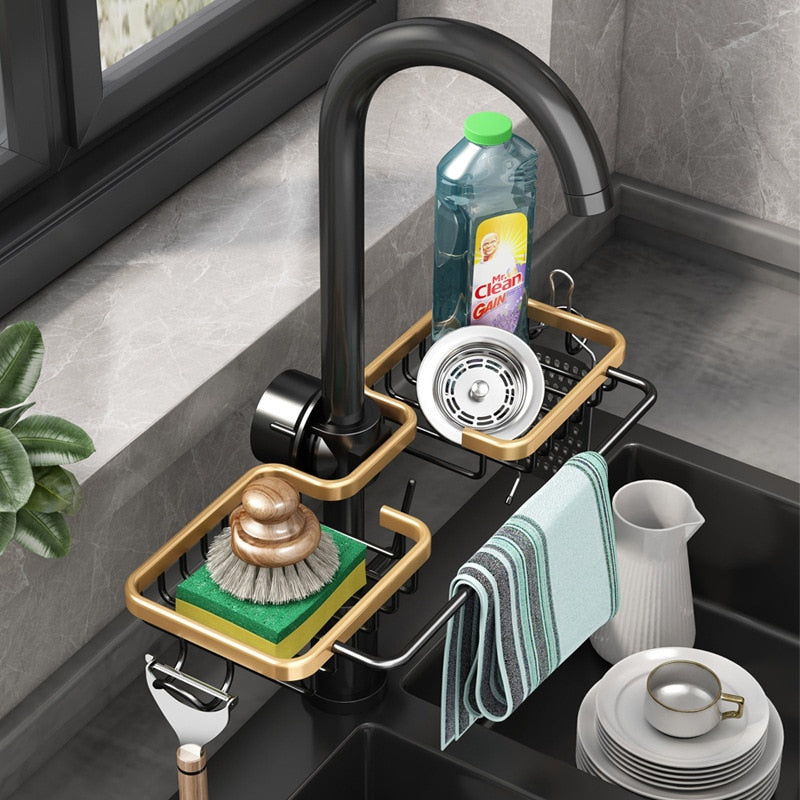 Space Aluminum Sponge Holder For Kitchen Sink Adhesive - Temu