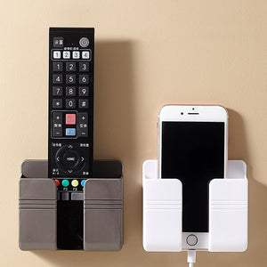 Wall Mobile Phone Holder Plug Phone Charging Stand Remote Control Storage Box Bracket Punch-Free Mounted Organizer Holders