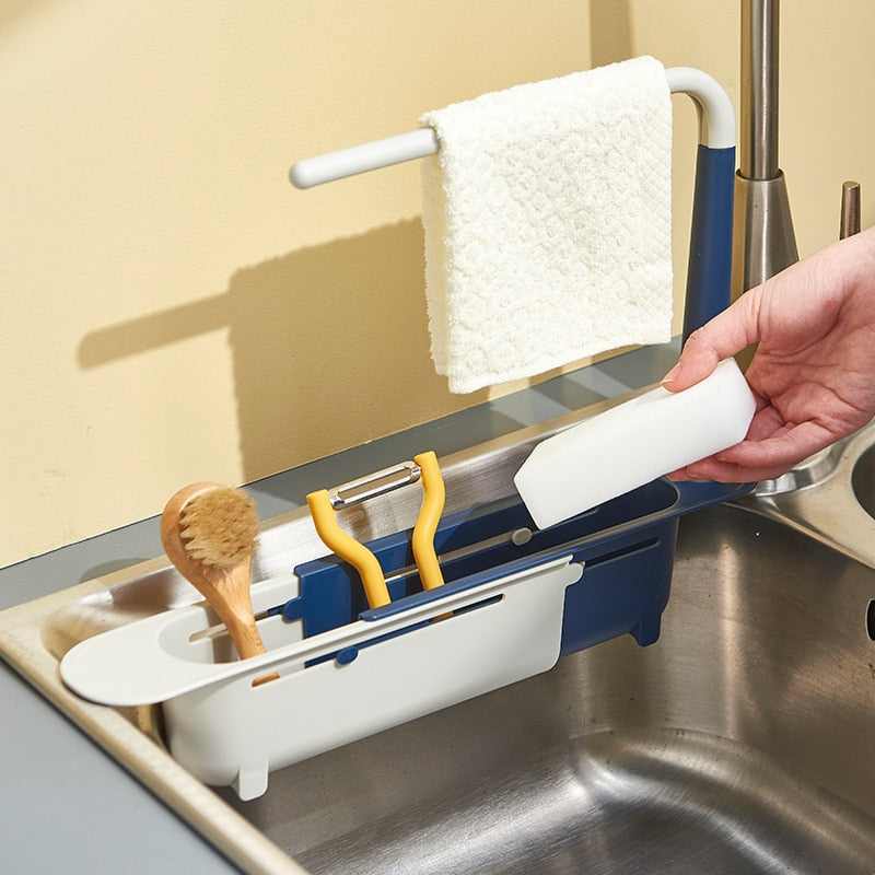 Telescopic Sink Shelf Kitchen Sinks Organizer Soap Sponge Holder Sink Drain Rack Storage Basket Kitchen Gadgets Accessories Tool