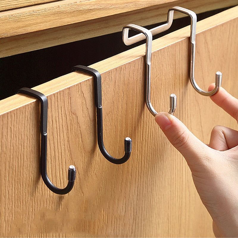 304 Stainless Steel Hook Free Punching Double  S-Shape Hook Kitchen Bathroom Cabinet Door Back Type Coat Towel Storage Hanger