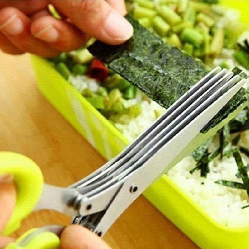Multifunctional Muti Layers Stainless Steel Knives Multi-Layers KItchen Scissors Scallion Cutter Herb Laver Spices Cook Tool Cut