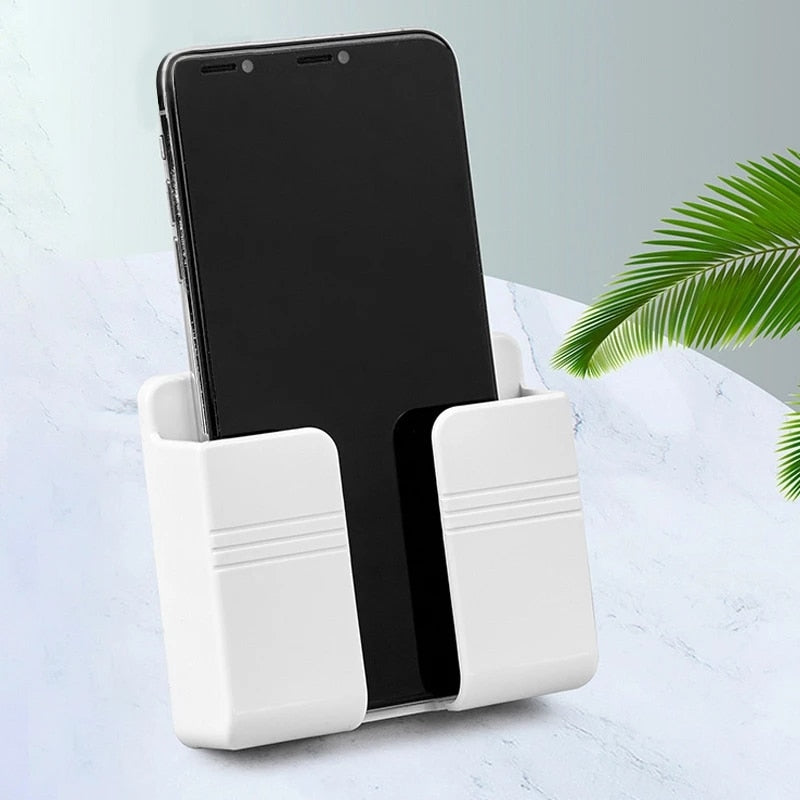 Wall Mobile Phone Holder Plug Phone Charging Stand Remote Control Storage Box Bracket Punch-Free Mounted Organizer Holders