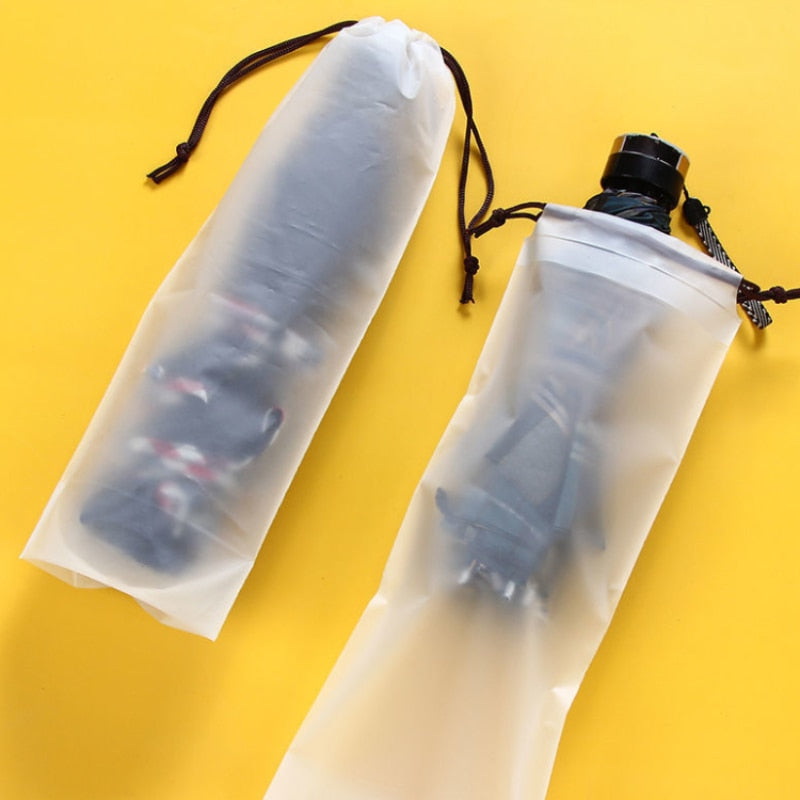 Plastic Bag Matte Translucent Umbrella Storage Bag Reusable Portable Umbrella Drawstring Storage Cover Home Storage Organizer