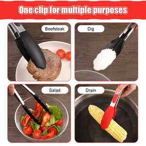 Silicone BBQ Grilling Tong Kitchen Cooking Salad Bread Serving Tong Non-Stick Barbecue Clip Clamp Stainless Steel Tools Gadgets